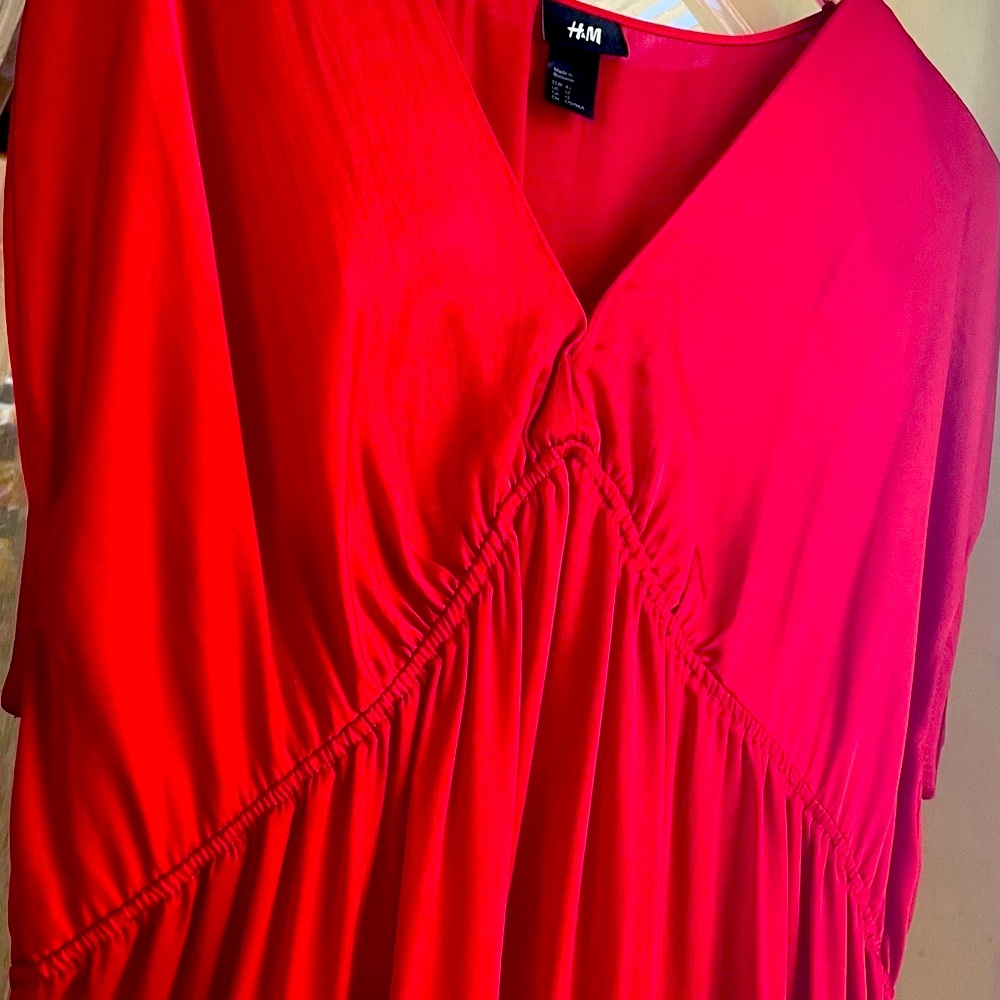 red satin slip dress